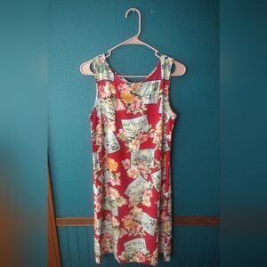 Vintage Liz Claiborne Villager Floral Sleeveless Red Dress